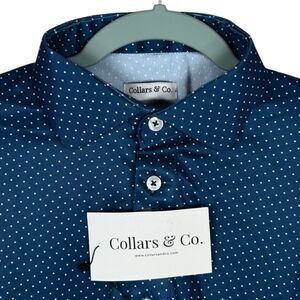 Collars & Co Polo Shirt Mens XL Blue Polka Dot Dress Collar Preppy Office NWT